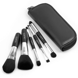 Brush Master - Juego de mini brochas de maquillaje con bolsa para base de maquillaje en polvo, corrector de sombra de ojos, colorete de labios (tamaño portátil, 5 unidades), color negro