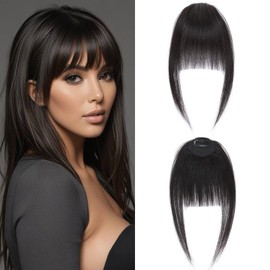 TESS 100% Real Human Hair Clip in Fringe Hairpiece Fashion Bangs Extensions for Women UK Daily Wear #1B Natural Black
