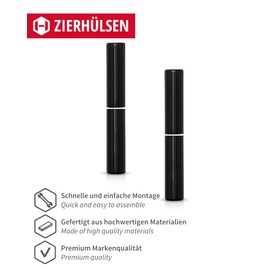 Gedotec Anuba Decorative Sleeves Round Slip-on Sleeves for 3 DIM Door Hinge SFS Door Hinge Diameter 15 mm Plastic Black Hinge Sleeves for Strap Height 112 mm 2 Pairs Cover Caps for Drilling Hinges