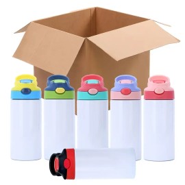 25pcs 12oz Sublimation Kids Bottle Stainless Steel Flip Soft Straw Travel Cup Press and Pop Lid Insulated Straw Cup Kids Tumblercolor: 25pcs(mix 6color lids), capacity: 12oz