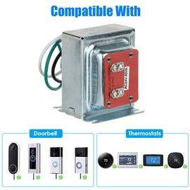 24V 40VA Thermostat and Doorbell Transformer, Power Transformer Compatible with Nest, Honeywell, Ecobee and Sensi Thermostat, Nest Hello and All Versions of Doorbells