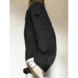 Xineicy Parachute Pants for Women with Pocket Low Rise Adjustable Drawstring Baggy Hiking Pants Loose Trousers with Pockets C Black