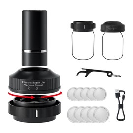 Electric Mason Jar Vacuum Sealer Kit - Wireless Kitchen Vacuum Sealer for Mason Jars, Food Preservation Vacuum Sealer with Wide & Regular Mouth Lids, Lid Opener, and USB Charging
