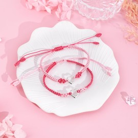 FANCIBAND Pack of 2 Mother Daughter Bracelet First Day of School Gift, Girls Pink Hand Knitted Bracelet, Gifts for First Day of School Gifts for Girls