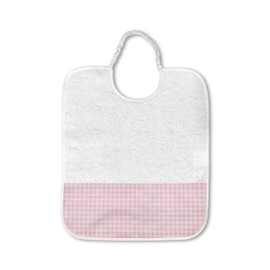 Panini Tessuti, Bib Bavetta in pure cotton terry with elastic for baby food and snack in kindergarten size 28x33 cm Pink checkered pattern
