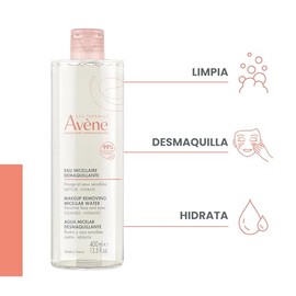 AVENE, Agua micelar desmaquillante facial, limpia, calma e hidrata, para piel sensible, 400ml