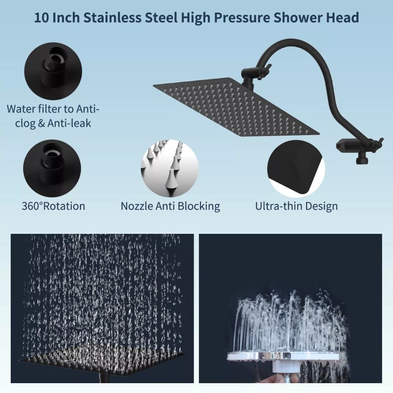 Hibbent All Metal Showerhead,10' - Square 10'' - Matte Black