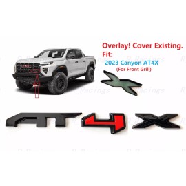 GMC 1PC Gloss Black Red Front Grill AT4X OVERLAY Emblems 2023-2024 Canyon AT4X