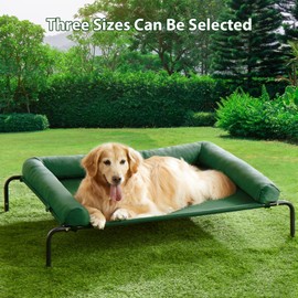 Cooling Elevated Dog Bed for Large Dogs – Waterproof Raised Dog Cot with Slope Headrest, Breathable Teslin Mesh, Durable & Portable Pet Bed for Indoor and Outdoor Use, Green
