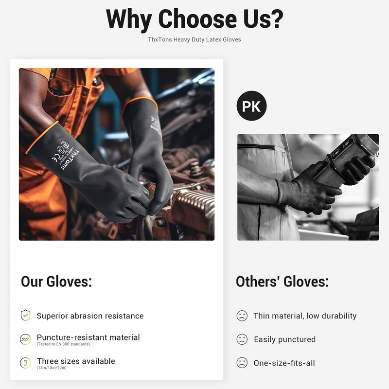ThxToms Heavy Duty Latex Gloves,Long Rubber Gloves, Chemical Resistant Gloves,Puncture