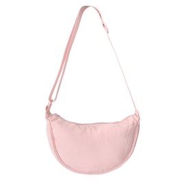 GoPaw Crescent Bag for Women, Nylon Half Moon Bag Women Crossbody Bag with Adjustable Strap, Solid Color Dumpling Bag Portable Crescent Purse for Daily Use(Light Pink)