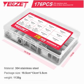 YEEZET 176PCS M6 M8 M10 Heavy Duty Bolts and Nuts Assortment Kit, 304 Stainless Steel, Includes 8 Most Common Sizes