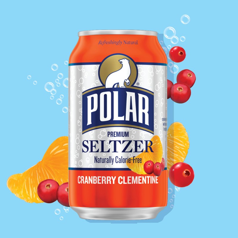 Polar Seltzer Water Cranberry Clementine, 12 fl oz cans, 18