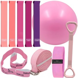 Pilates Set – Home Pilates Equipment for Women Kit with Magic Circle Pilates Ring and Ball Set, Resistance Bands & Massage Balls & Exercise Bands for Toning，Flexibility & Core Strength (Light Pink)