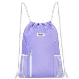 WANDF Drawstring Backpack Sports Gym Sackpack with Mesh Pockets Water Resistant String Bag for Women Men (Purple)