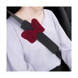 Sandfren 2PCS Cute Bow Car Seat Belt Cover, Bowknot Vehicle Seatbelt Pads, Automotive Interior Neck Shoulder Strap Cushion Protector Accessories, Universal for SUV, Sedan, Truck (Red Bow)
