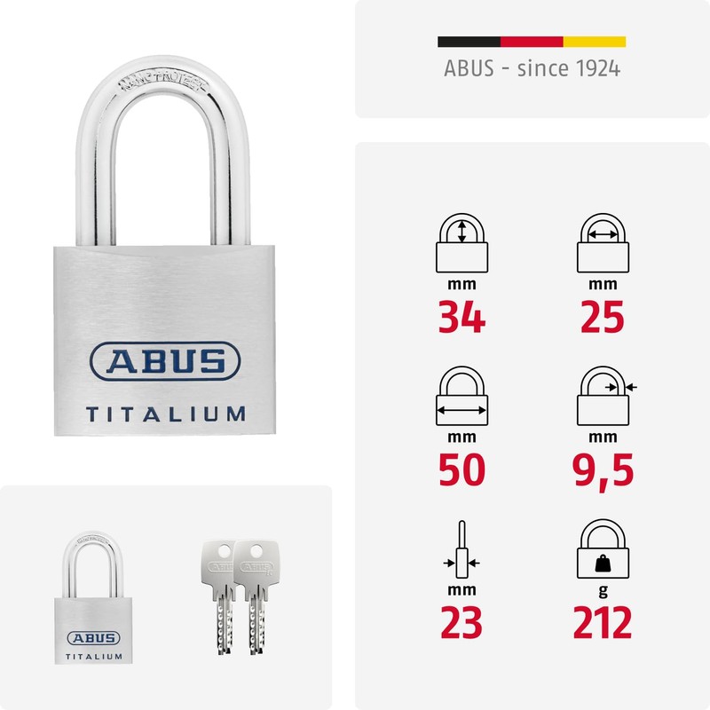 ABUS Titalium 96TI/50 Padlock - Lightweight Lock Body Made of
