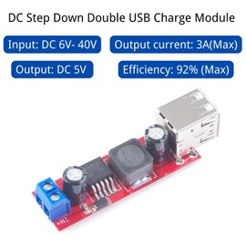 Double USB DC-DC Step Down Converter 6V-40V bis 5V 3A Buck Spannunswandler Charge Power Supply Module (3 Pack)