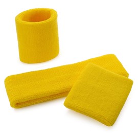 ONUPGO Sweatband Set, Sports Headband Wristband Set (6PCS) Sweatbands Terry Cloth Wristband Wrist Sweatband Headbands Moisture Wicking Sweat Absorbing Head Band (Yellow)