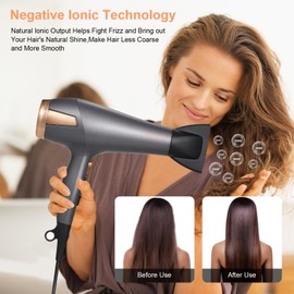 Pretfy Hair Dryer Hair Care Negative Ionic Hairdryer 2500W 2 Speeds 3 Heat Settings Fast Dry Hairdryers with Attachment Diffuser & Concentrator