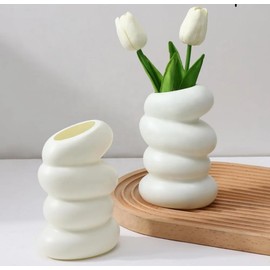 Generic Plastic Spiral White Vase Nordic Flower Arrangement Container for Kitchen Living Bedroom Home Decoration Any Event, Medium, HESI-433