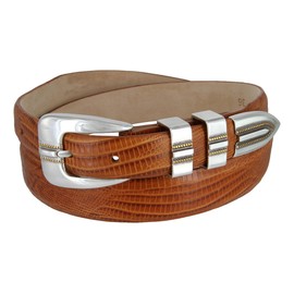 Vincente Men's Genuine Italian Calfskin Leather Dress Belt (Lizard Tan, 38)