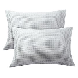 100% Egyptian Cotton Pillowcases Standard Size Set of 2, 600 TC Waffle Weave Bed Pillow Shams with Envelope Closure, Soft Breathable Skin-Friendly Pillow Case Covers, Grey, 20x26 Inches
