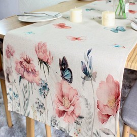 LOZULO Flower Table Runner Modern Natural Table Runner Spring Weatherproof Table Runner Linen Long Table Runner Washable Outdoor Table Runner for Party Table Mats Runner 40 x 140 cm