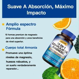 Mvpcare Suplemento Complejo Magnesio Elemental 1250mg 120 Cápsulas Citrato Malato Taurato Quelatado Fácil Absorción Huesos Músculos Recuperación
