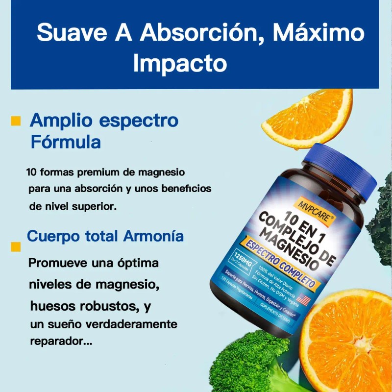 Mvpcare Suplemento Complejo Magnesio Elemental 1250mg 120 Cápsulas Citrato Malato