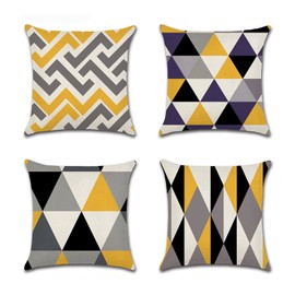 YunJeude 45x45cm Cushion Cover Set of 4 Nordic Geometric Patterns Different Patterns Linen Flax Cute Stylish Natural Zipper Modern Home Decor Car Decoration Four Seasons Interior Bedroom Sofa Cushion