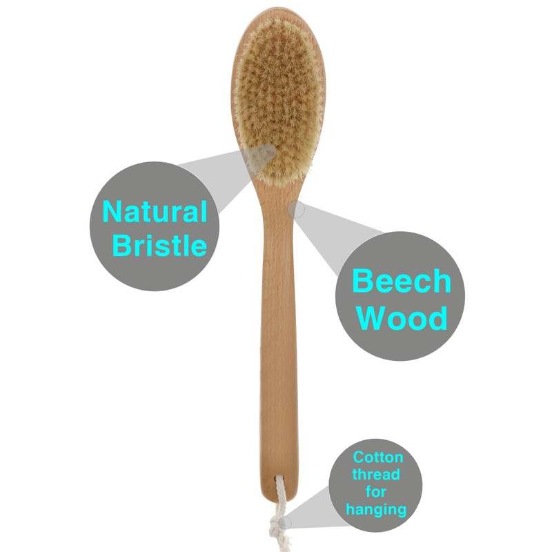 Bath Body Brush Long Handle Wooden Shower Brush with Natural