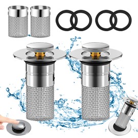 2 Pieces Sink Plug with Strainer, Drain Plug Sink with Hair Strainer for 34-40 mm Drain Drain, Floor Drain Filter Made of Stainless Steel Waterjake Pop-Up Drain Valve, Quick Drain