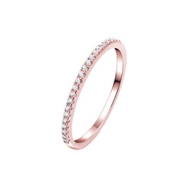 SUGARKITTEN LONDON Sterling Silver Half Eternity 1mm Pave Set CZ Stack Ring Wedding Ring Engagement Ring Rhodium/Rose Gold / 18K Gold (Rose Gold, K)