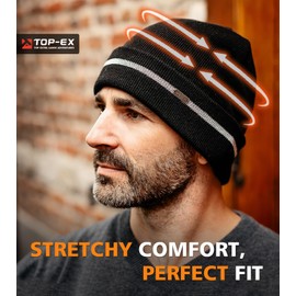 TOP-EX 50% Merino Wool Beanie Hat Men Women Winter Running Hat Thermal Wooly Knitted Hats Slouch Cuffed Beanie Cap for Ski Hiking Golf 56-65CM Navy