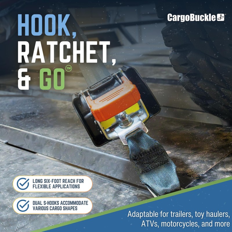 CargoBuckle G3 2-Inch Retractable Ratchet Tie-Down System - Heavy Duty