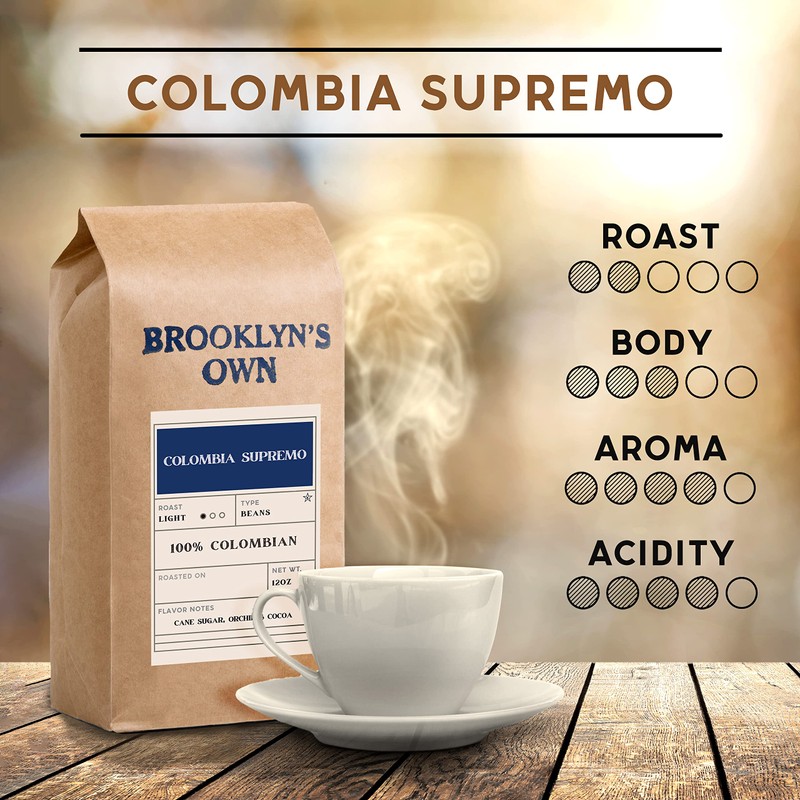 Brooklyn's Own Light Roast Colombia Supremo Whole Bean Coffee -