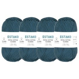 Estako Royal Cotton Classic, (4 Skeins Pack ) 100% Giza Cotton Yarn, Soft, Super Fino for Crochet and Knitting (4 x 3.52 Oz ) / ( 4 x 273 Yrds) (4079 - Denim Blue)