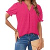 MEROKEETY Women's 2025 Summer V Neck Blouse Puff Sleeve Swiss
