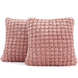 COCOPLOCEUS Set of 2 Throw Pillow Covers 18x18 Decorative Farmhouse Pillow Covers Velvet Square Cushion Covers Bubble Texture Pillowcase for Couch Sofa Bed Living Room, Leather Pink