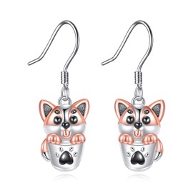 KZX Cup Dog Earrings for Women 925 Sterling Silver Dog Dangle Drop Earrings Puppy Jewelry Gifts for Pet Lovers