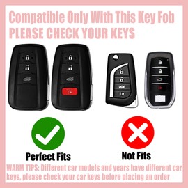 Rayslesan Key Fob Cover with Leather Holder Compatible with Airtag/RFID,Compatible with Toyota Highlander RAV4 Camry Avalon Corolla C-HR Prius,RFID Protector,Car Key Accessories(4-Button, Gold Red)