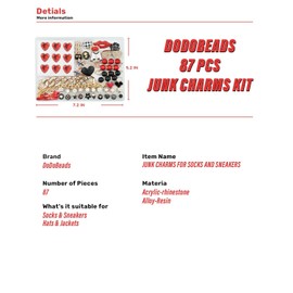DoDoBeads 85 Pcs Junk Socks Charms Kit, Black and Red Charms for Socks, Brooches and Pins for Women, ShoeCharms with Bows, Sneakers DIY Kit with Pearls Rhinestones Chains
