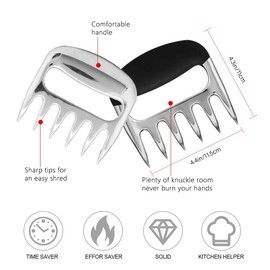 2Pcs BBQ Meat Claws, Stainless Steel Bear Claws Meat Shredder Claws, Pulled Pork Claws, Quickly and Easily Lift, Handle, Shred, and Cut Pork, Chicken, Beef & Turkey
