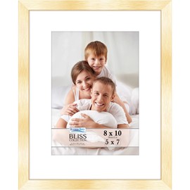 Icona Bay - 8x10 Gold Picture Frame with Removable Mat for 5x7 Photo - Modern Style Engineered Wood Frame - Table Top or Wall Mount - Bliss Collection