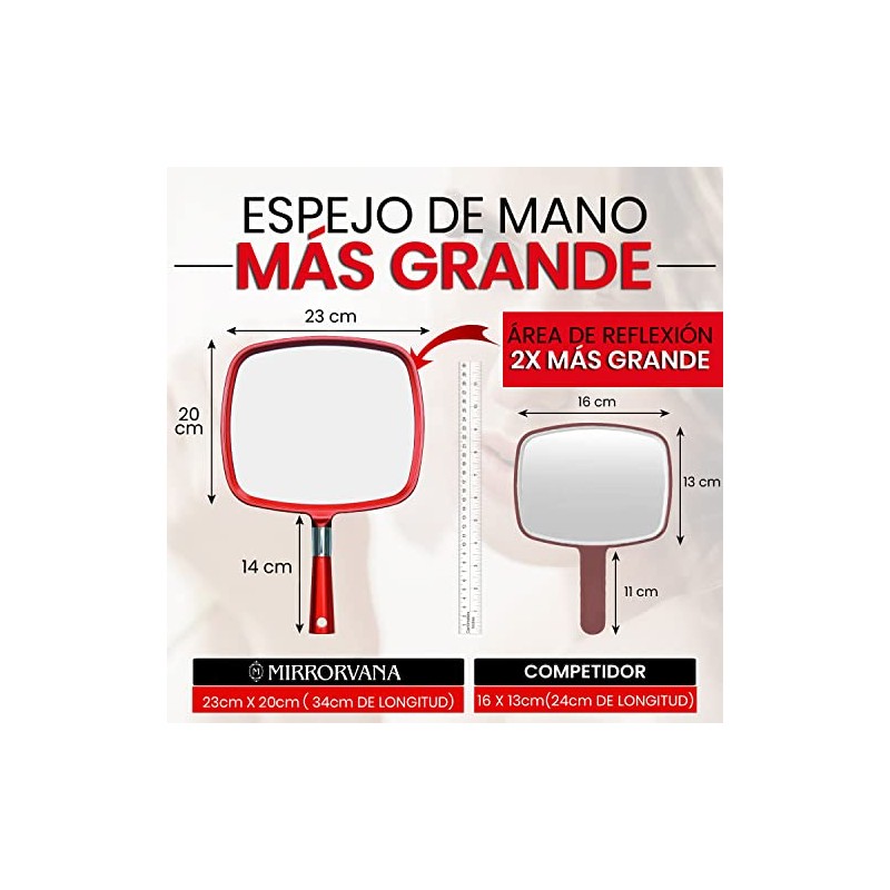 Mirrorvana Espejo de Mano Grande y cómodo con asa, Modelo