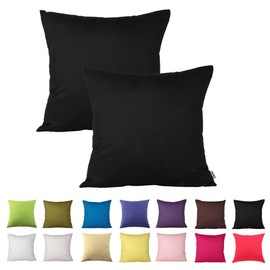 Queenie® - 2 Pcs Solid Color Cotton Decorative Pillowcase Cushion Cover for Sofa Throw Pillow Case Available in 14 Colors & 5 Sizes (16 X 16 Inch (40 X 40 Cm), Black)