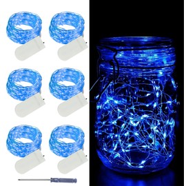 LAMPHOME 6 Pack Fairy Lights Battery Operated String Lights 6.6ft 20 Led Mason Jar Lights Waterproof Silver Wire Light Fireflies DIY Party Wedding Christmas Decoration(6 Pack,Blue)