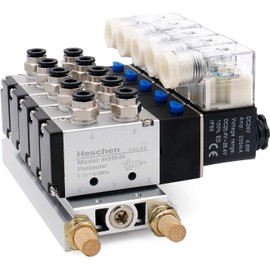 Heschen Electrical Pneumatic 5 Solenoid Valve 4V210-08 DC24V PT1/4 5 Way 2 Position Manifold Base Muffler Quick Fittings Set