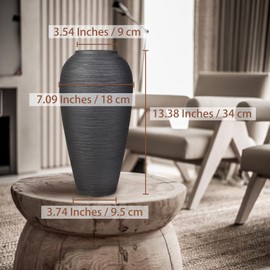 GDSZJLJ Black Rustic Ceramic Vase Vintage Flower Vase,13.4 Inch Pottery Terracotta Tall Floor Vase Farmhouse Rustic for Minimalism Home Decor Aesthetic Centerpiece Living Room Bedroom Wedding